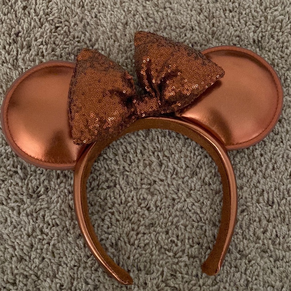 Disney Parks Fall Copper Ear Headband Metallic Bronze Faux Leather Sequined
